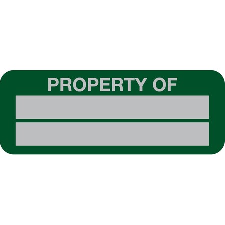 Lustre-Cal Property ID Label PROPERTY OF 5 Alum Green 2in x 0.75in 2 Blank No Pads, 100PK 253740Ma2G0000